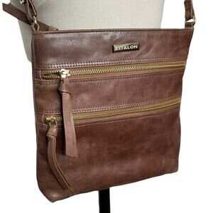 Estalon Leather Crossbody Brown Vintage Slim Crossbody Sipper Pocket Purse